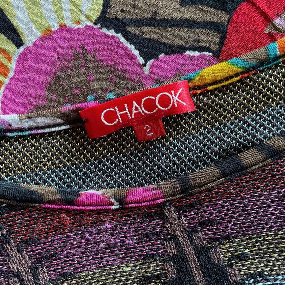 CHACOK French 90s Y2K Mixed Floral Print Mesh & Ruffle Knit Top - Picture 9 of 9